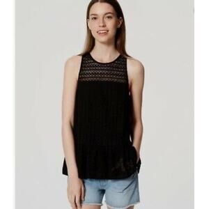 LOFT Lace Peplum‎ Crew Neck Tank Top Size S Black Sleeveless
